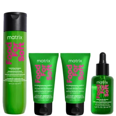 Matrix Food For Soft Shampoo 300ml, Hair Oil 50ml + 2x 50ml Mini Conditioners With Hyaluronic Acid For Dry In Green