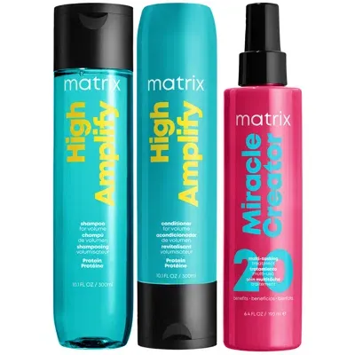 Matrix Total Results Volumising High Amplify Shampoo, Conditioner And Miracle Creator Spray Routine For Fin In White