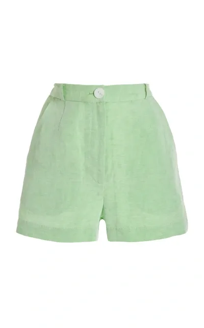 Matthew Bruch Linen-blend High-rise Shorts In Green