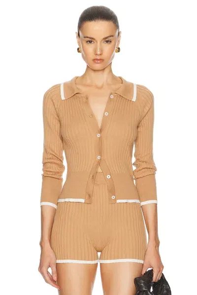 Matthew Bruch Rib Knit Cropped Cardigan In Khaki