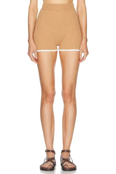 Matthew Bruch Rib Knit Hot Short In Khaki