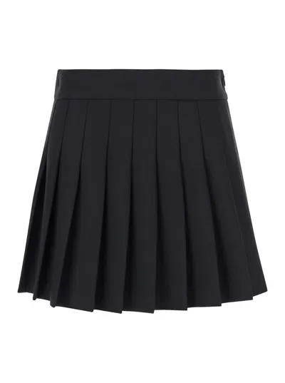 Mauro Grifoni Black Pleated Mini-skirt In Stretch Wool Woman