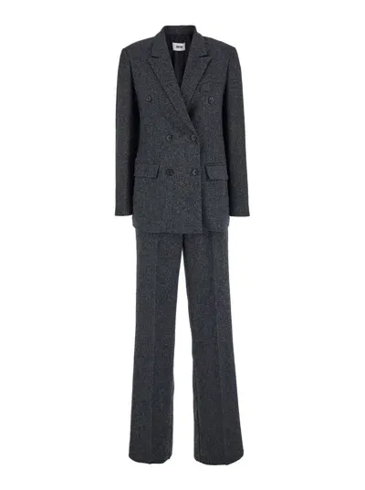 Mauro Grifoni Grey Double-breasted Suit With Notched Revers In Stretch Fabric Woman