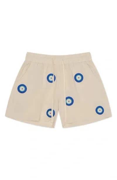 Mavrans Evil Eye Organic Cotton Drawstring Shorts In Ivory Multi