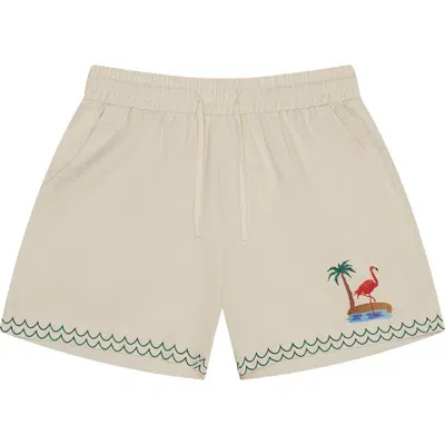 Mavrans Flamingo Beach Drawstring Shorts In White Multi