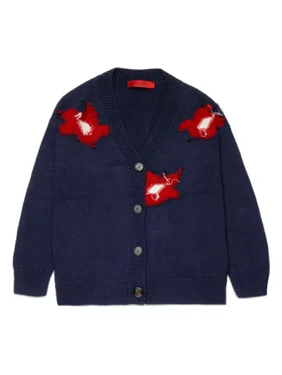 Max & Co Kids' Embroidered Knitted Cardigan In Blue