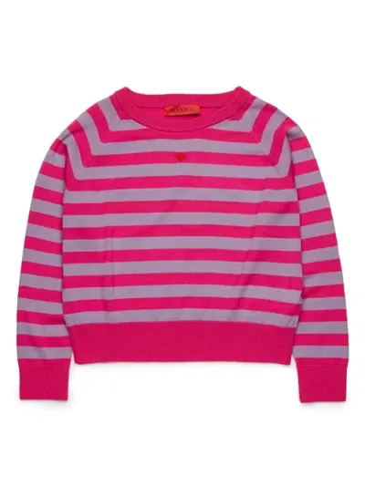 Max & Co Kids' Heart-detail Striped Jumper In Pink