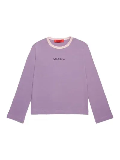 Max & Co Kids' Logo-embossed Long-sleeve T-shirt In Purple