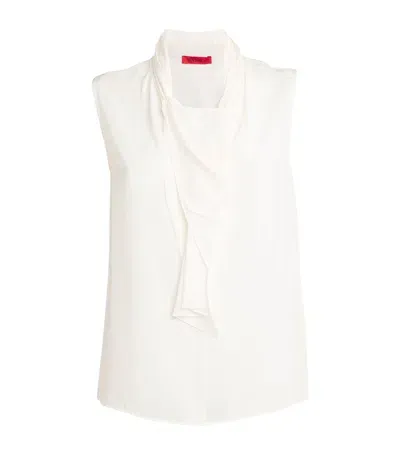 Max & Co Sleeveless Pussybow-tie Blouse In White