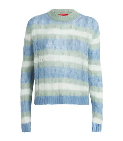 Max & Co Striped Cable Knit Sweater In Blue