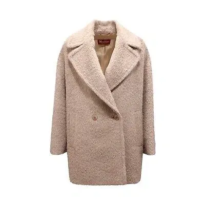 Pre-owned Max Mara 8068av Cappotto Doppiopetto Donna Maxmara Onde Woman Coat In Beige