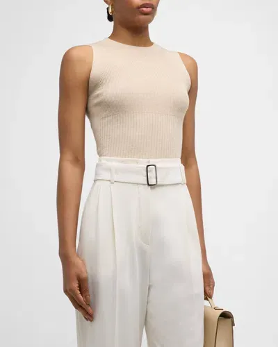 Max Mara Afa Ribbed Silk-wool Tank In Beige