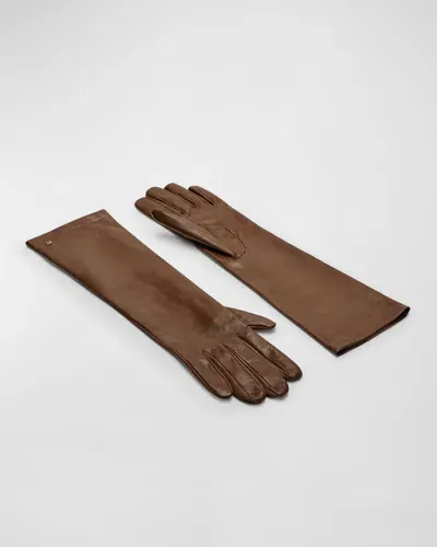 Max Mara Afidee Brown Lamb Leather Gloves In Brown Bordeaux