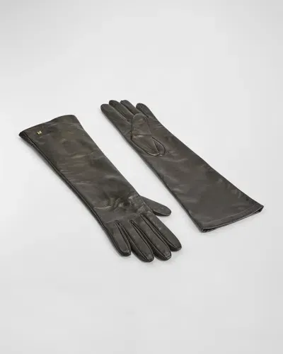 Max Mara Afidee Gray Nappa Lamb Leather Gloves In Dark Grey