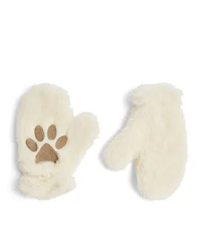 Max Mara Kids' Alpaca-blend Paw-detail Mittens In White