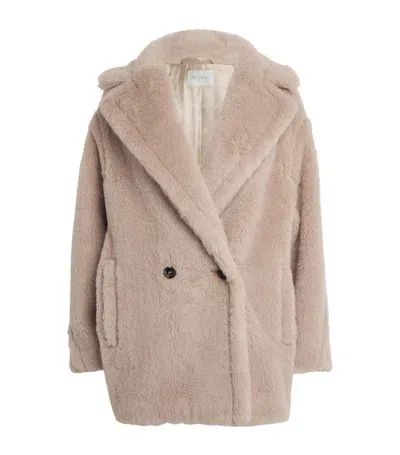 Max Mara Alpaca-virgin Wool-silk Short Teddy Coat In Braun