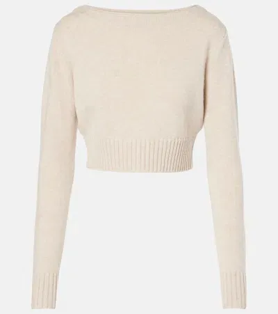 Max Mara Angri Rib Knit Wool Crop Sweater In Beige