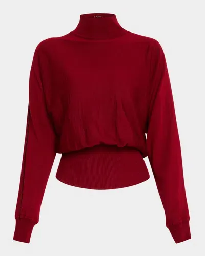 Max Mara Arda Lace-inset Turtleneck Virgin Wool Sweater In Bordeaux