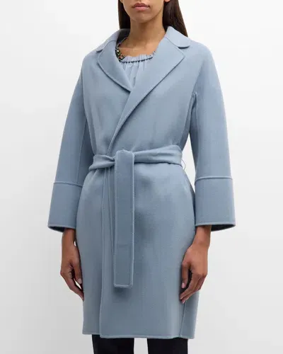 Max Mara Arona Belted Wool Wrap Coat In Sky Blue