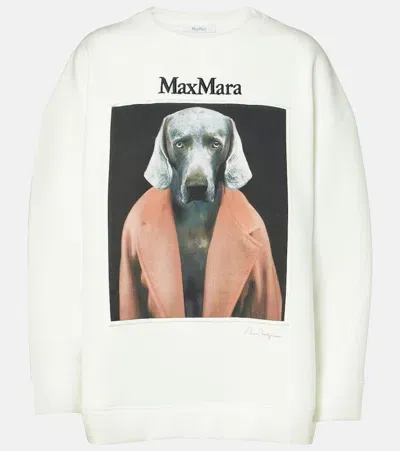 Max Mara Bacco Printed Cotton Jersey Sweatshirt In White