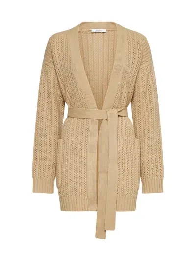 Max Mara Balzac Belted Long-sleeved Cardigan In Beige