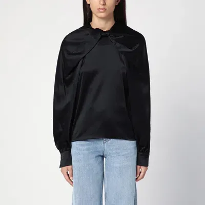 Max Mara Pianoforte Black Silk Satin Blouse