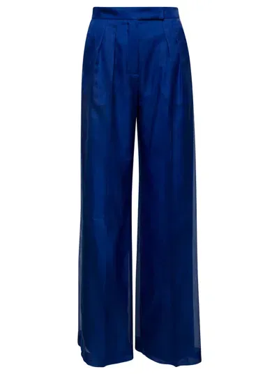 Max Mara Blue Wide Leg Organza Trousers In Silk Woman