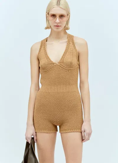 Max Mara Bodycon Knit Jumpsuit In Brown