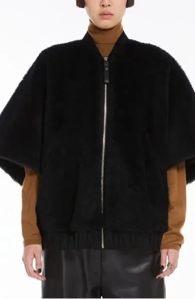 Max Mara Broise Alpaca Blend Zip-up Cape In Black