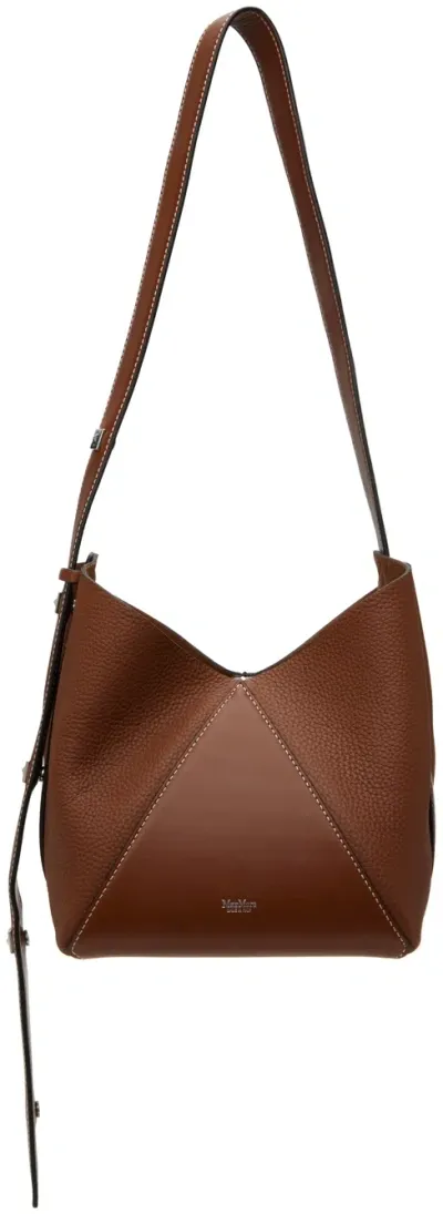 Max Mara Brown Small Deep Print Leather Bucket Bag In 002 Brown