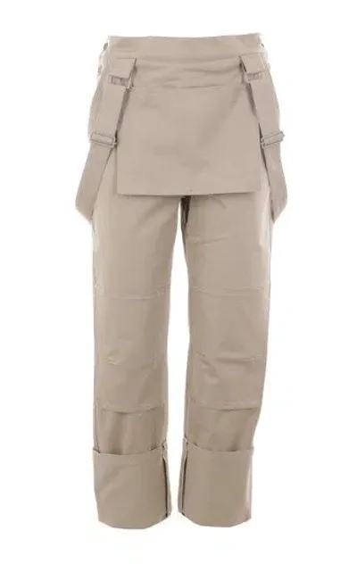 Max Mara Buckle Detailed Straight Leg Trousers In Beige