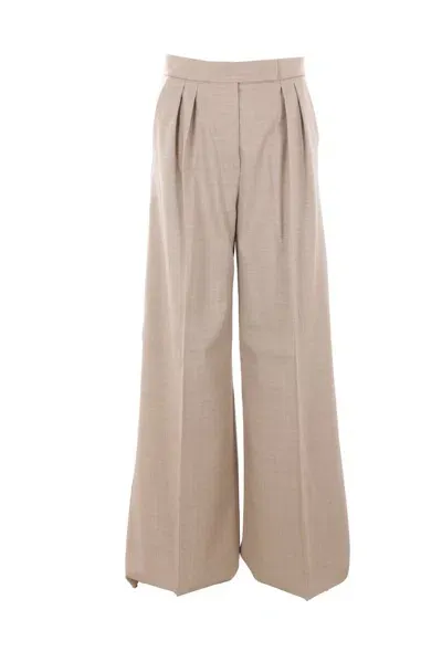 Max Mara Button Detailed Wide Leg Trousers In Neutrals