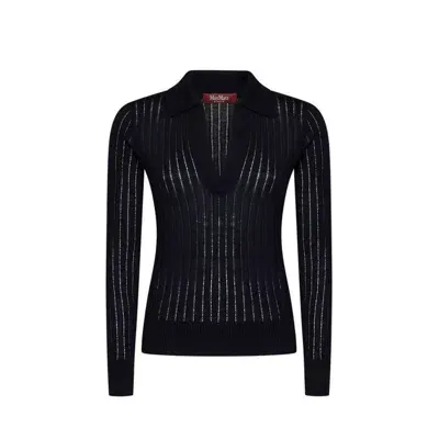 Max Mara Caduca Ribbed V-neck Sweater In Black