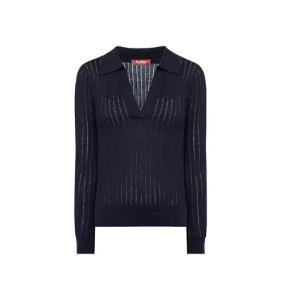 Max Mara Caduca Ribbed V-neck Sweater In Blue