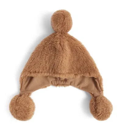 Max Mara Kids' Camel-blend Pom-pom Beanie In Beige