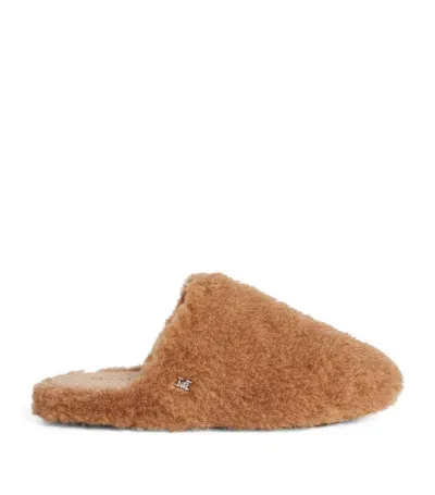 Max Mara 20mm Teddy Slipper In Camel