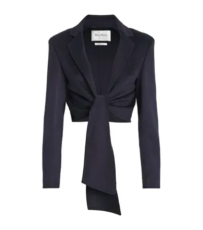 Max Mara Camel Waist-tie Cropped Blazer In Blu Marino