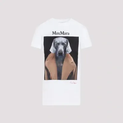 Max Mara Dog-print Cotton T-shirt In White,camel