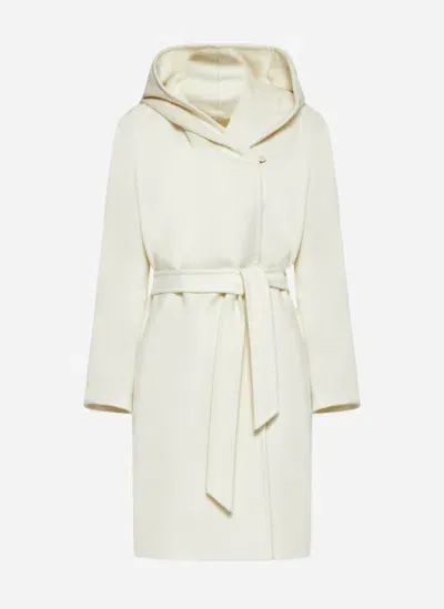 Max Mara Newmang Hooded Wool Coat In White