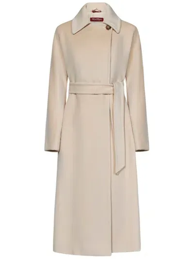 Max Mara Collared Belted Coat In Beige