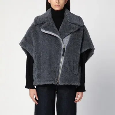 Max Mara Dark Grey Cape In Teddy Fabric