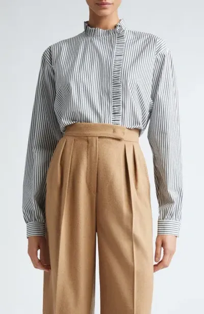 Max Mara Didy Stripe Asymmetric Placket Silk Button-up Shirt