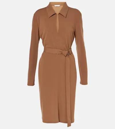 Max Mara Dorema Belted Jersey Minidress In Braun