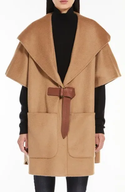 Max Mara Dorico Belted Double Face Cashmere Cape In Camel