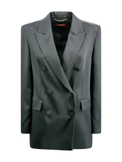 Max Mara Double-breasted Blazer In Envers Satin In Sabalto