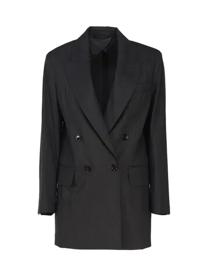 Max Mara Double Breasted Blazer In Wool Blend In Dark Grey