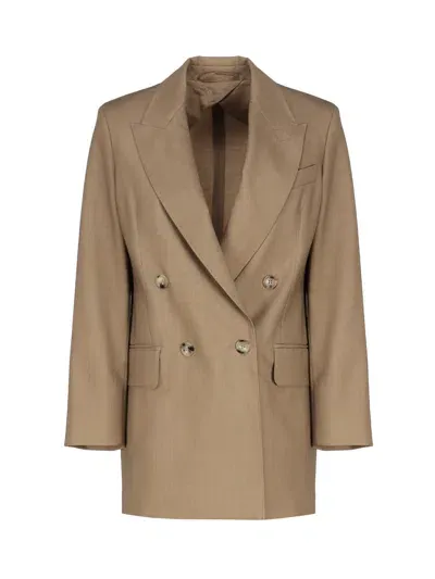 Max Mara Double Breasted Blazer In Wool Blend In Camel