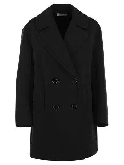 Max Mara Double-breasted Straight Hem Peacoat In Nero