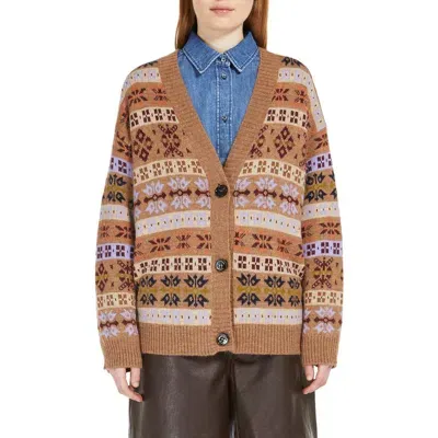 Max Mara Eccelso Fairisle Motif Cardigan Col: 001 Hazelnut Mul In Brown