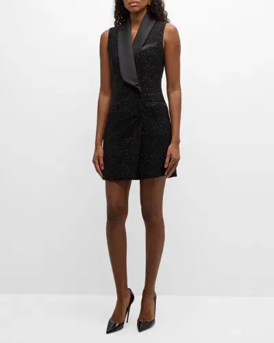 Max Mara Eiffel Paillette Sleeveless Mini Tuxedo Dress In Black